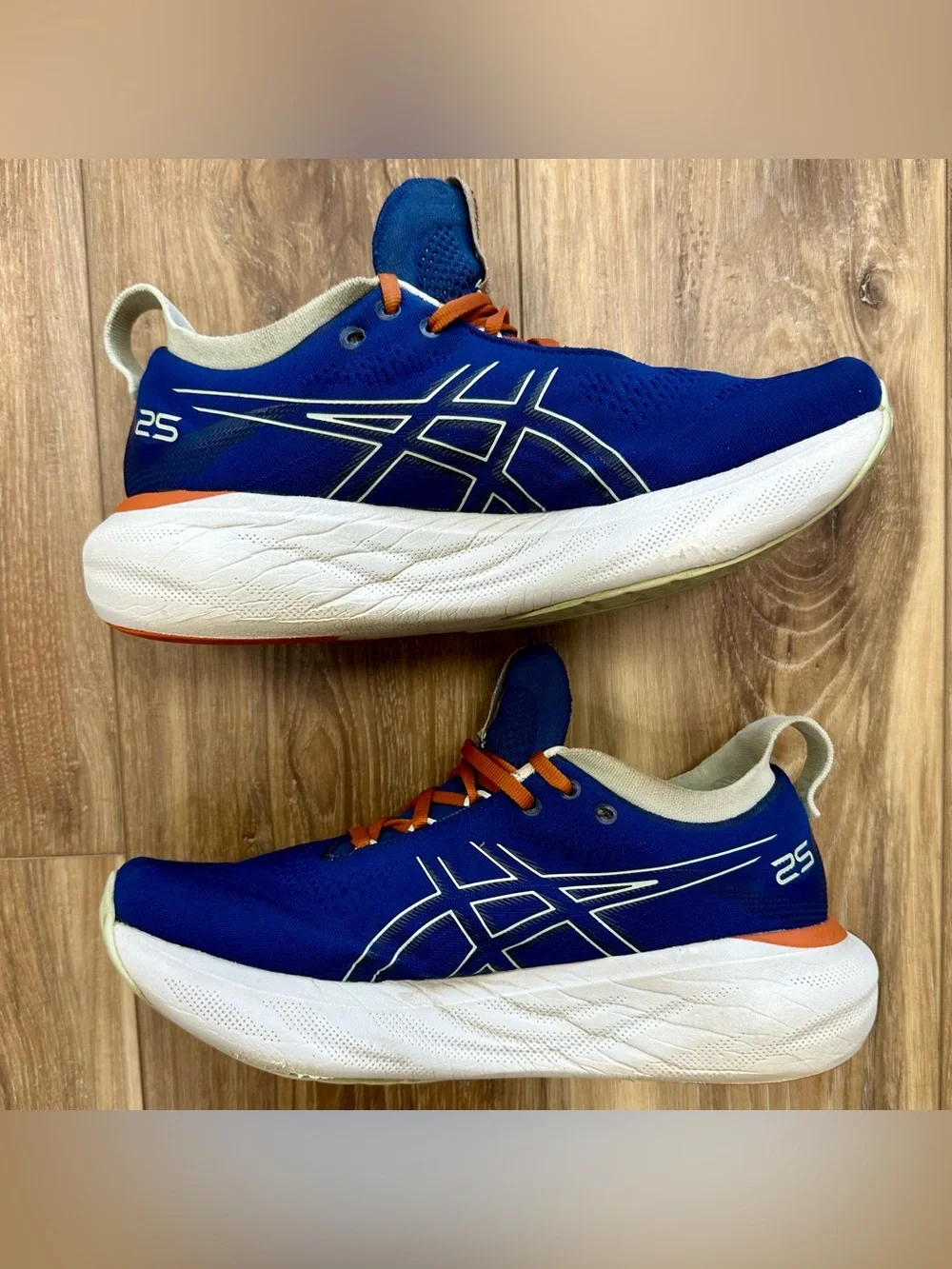 Asics Gel-Nimbus 25 Running Shoes 1011B739 Navy Orange White, Men’s 8.5
